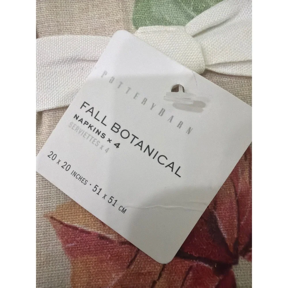 Pottery Barn Fall Botanical Napkins Set of 4 Autumn Leaf Print 20x20 NEW